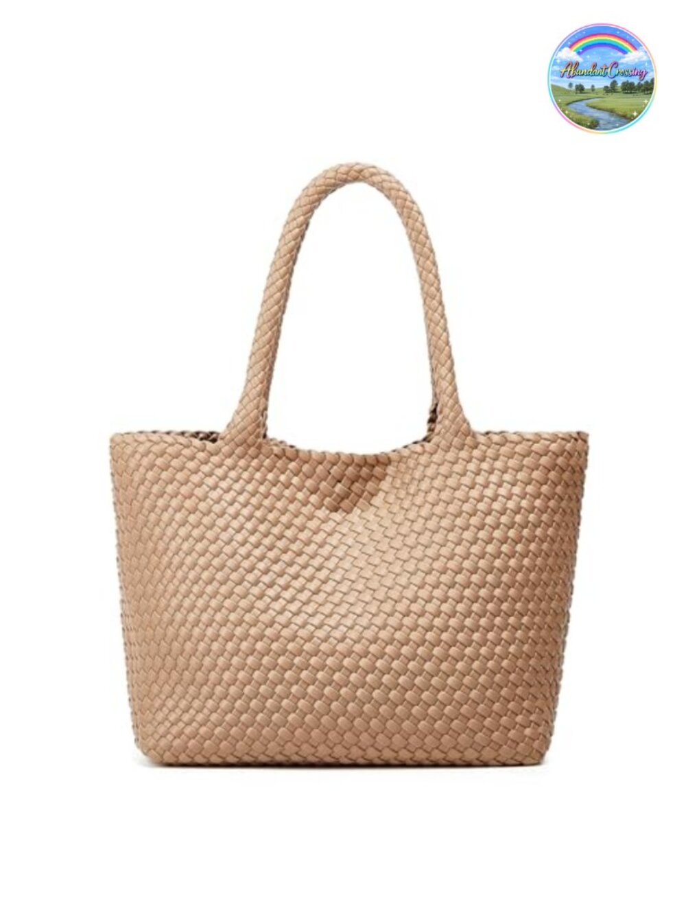 Woven Vegan Leather Tote Bag with Detachable Clutch for Travel